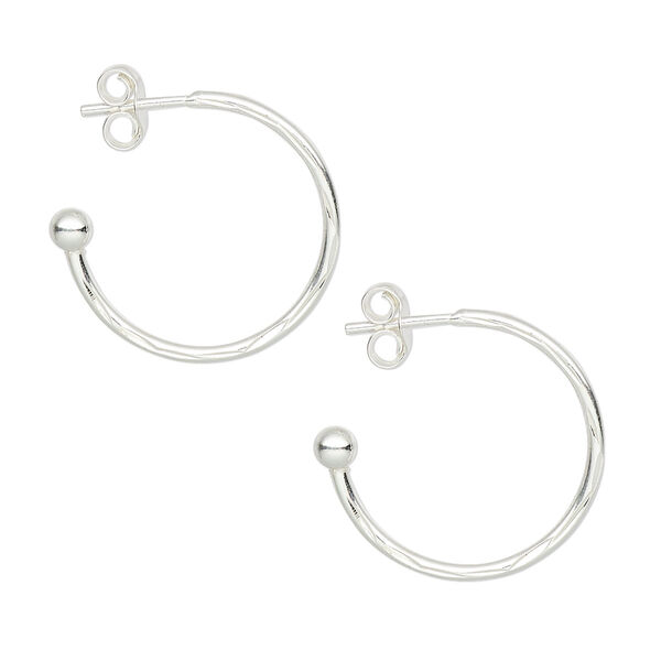Earring, sterling silver, 18x1.5mm diamond-cut hoop with 3mm ball. Sold per pkg of 2 pairs. image number 0