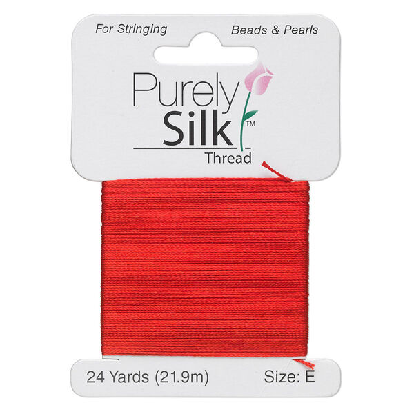 Thread, Purely Silk™, red, size E. Sold per 24-yard card. image number 0
