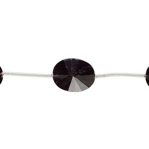 Black spinel 1pkg6, hand-cut faceted flat oval bead natural 10x9mm-13x10mm