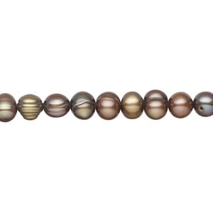 Freshwater pearl 1pkg1, semi-round, 15 inch purple bronze peacock 5-7mm cultured