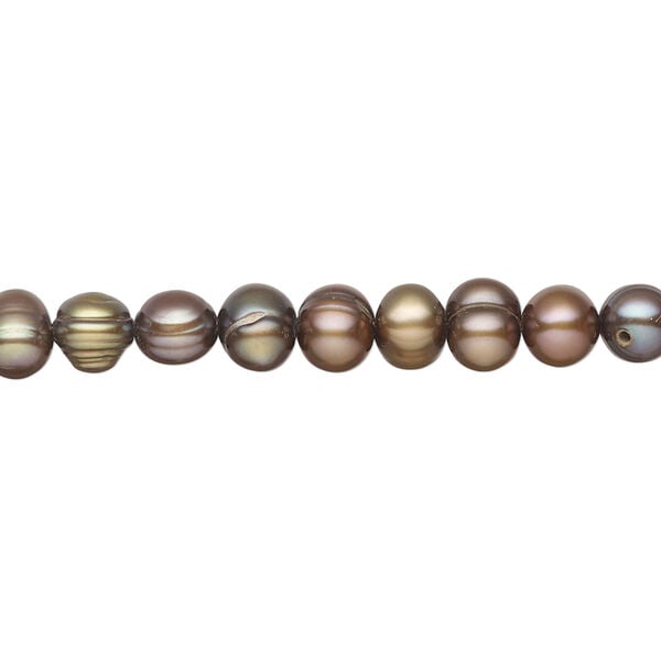 Freshwater pearl 1pkg1, semi-round, 15 inch purple bronze peacock 5-7mm cultured image number 0