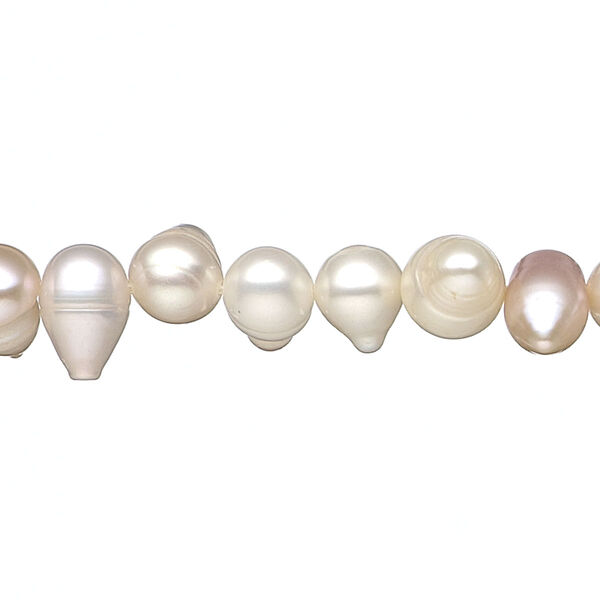 Pearl, cultured freshwater, white / peach / mauve, 8x6mm-14x8mm top-drilled teardrop, D grade. Sold per 15-inch strand. image number 0