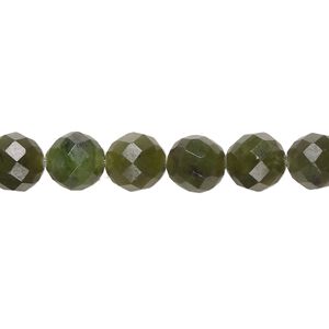 Nephrite jade 1pkg1, hand-cut faceted round bead natural 15.5-16 inch 8mm