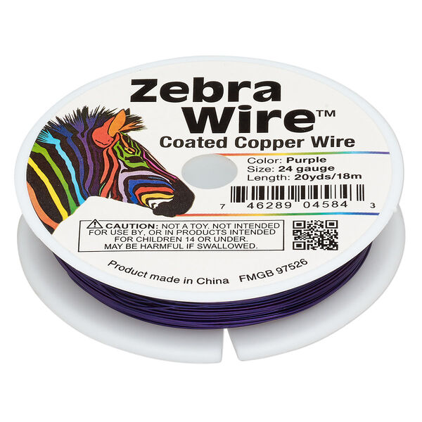 Wire, Zebra Wire™, color-coated copper, purple, round, 24 gauge. Sold per 20-yard spool. image number 0