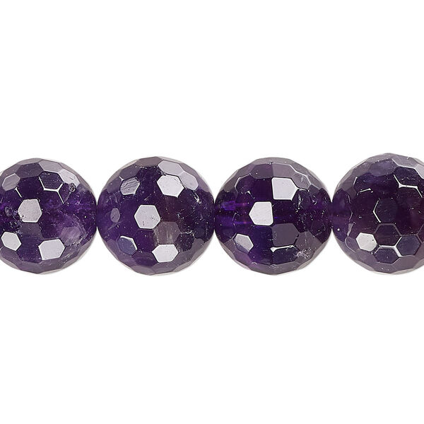 Bead, amethyst (natural), 12mm faceted round, B grade, Mohs hardness 7. Sold per 15-1/2" to 16" strand. image number 0