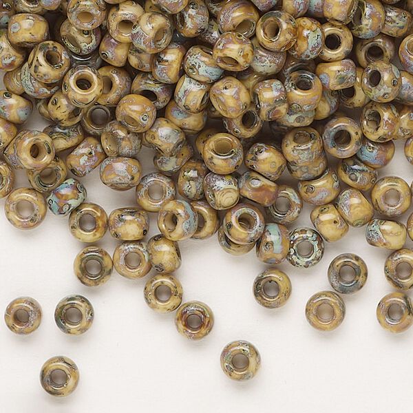 Seed bead, Miyuki, glass, pkg/25g, #6 rocaille, opaque Picasso brown, (RR-4517). image number 0