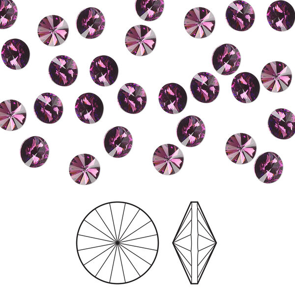 Chaton 144pk amethyst foil back, Preciosa MAXIMA Czech crystal rhinestone 8.16-8.41mm rivoli SS39 image number 0