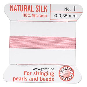 Thread, Griffin, silk, dark pink, size #1. Sold per 2-meter card (approximately 78 inches).