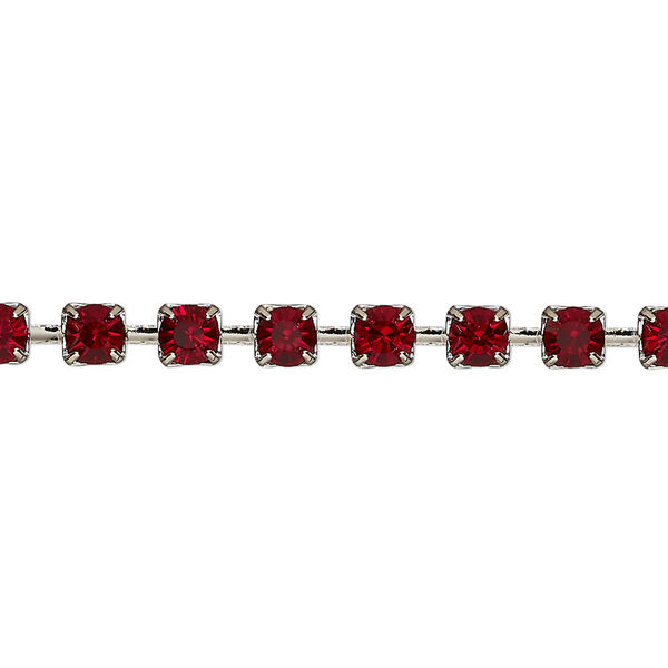Cupchain, VINTAGE Crystal™, imitation rhodium-plated brass and crystal, Siam, 4.2mm square. Sold per pkg of 1 meter. image number 0