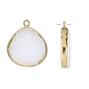 Drop, white druzy agate (natural) and gold-finished sterling silver, 20x20mm single-sided teardrop. Sold per pkg of 2.