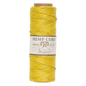Cord, Hemptique®, polished hemp, yellow, 0.5mm diameter, 10-pound test. Sold per 205-foot spool.