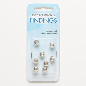 Bead, silver-finished "pewter" (zinc-based alloy), 7mm corrugated round with 3mm hole. Sold per pkg of 8.