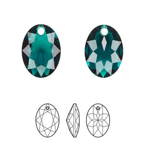 Drop 1pk emerald, Crystal Passions® 16mm pendant elliptic cut 6438