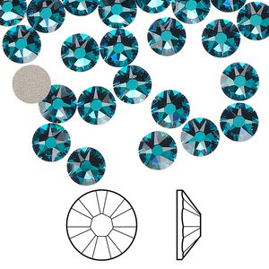 Flat back 288pk blue zircon foil back, Swarovski® 6.32-6.5mm rose round SS30 2088