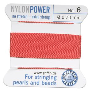 Thread, Griffin, nylon, coral, size #6. Sold per 2-meter card (approximately 78 inches).