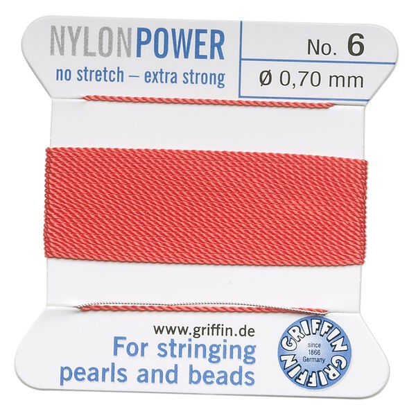 Thread, Griffin, nylon, coral, size #6. Sold per 2-meter card (approximately 78 inches). image number 0