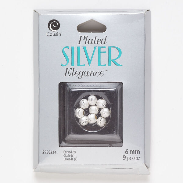 Bead, lacquer and silver-plated brass, 6mm laser-cut round. Sold per pkg of 9. image number 0