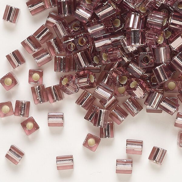 Seed bead, Miyuki, glass, pkg/25g, 3.5-3.7mm square, transparent silver-lined pink (SB-12). image number 0