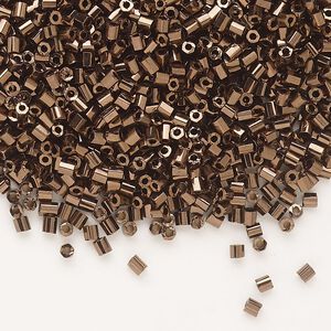 Seed bead, Dyna-Mites™, glass, pkg/1/2kg, #11 2-cut hex, opaque iris bronze, (924 11/0 2CUT).