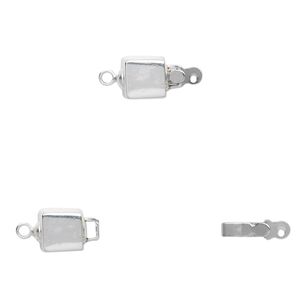 Clasp tab 1pkg1 sterling silver, 6mm cube / safety latch, stainless steel 1-strand