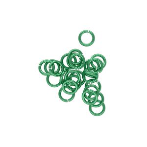 Jump ring, niobium, green, 5mm round, 3.4mm inside diameter, 20 gauge. Sold per pkg of 25.