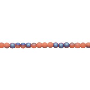 Bead, glass, translucent matte orange and purple AB, 2.5mm round. Sold per 15-1/2 to 16-inch strand.