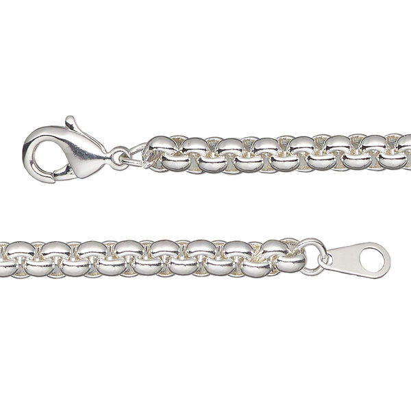 Chain, silver-plated brass, 4.6mm rolo, 24 inches with lobster claw clasp. Sold individually. image number 0