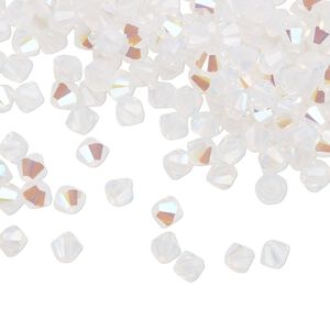 Bead 144pk white opal shimmer, Crystal Passions® 4mm bicone 5328