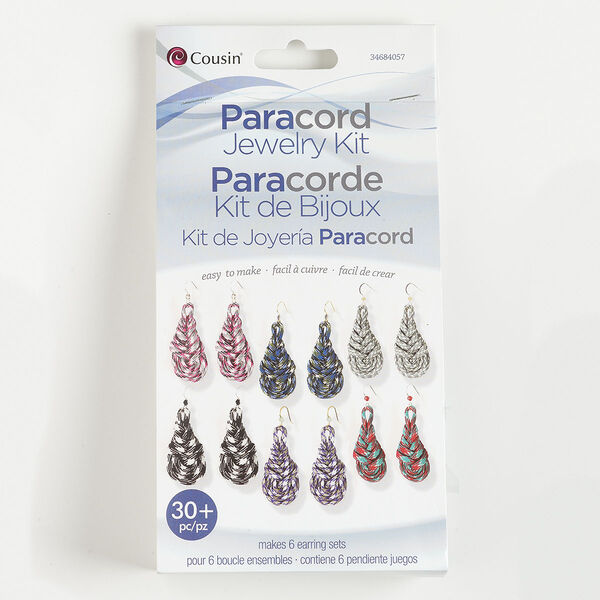 Paracord earring kit, nylon / glass / gold- / silver-finished steel, multicolored. Sold per set. image number 0