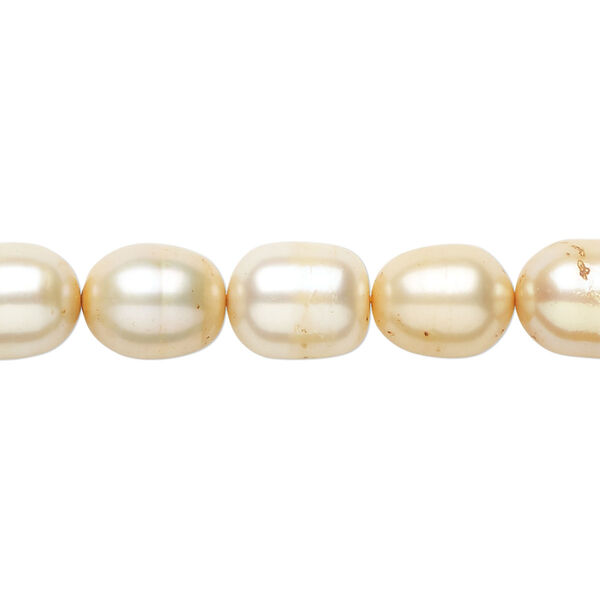 Cultured freshwater pearl, 1pkg1 7-9mm rice C- grade, dyed soft gold 15 inches image number 0
