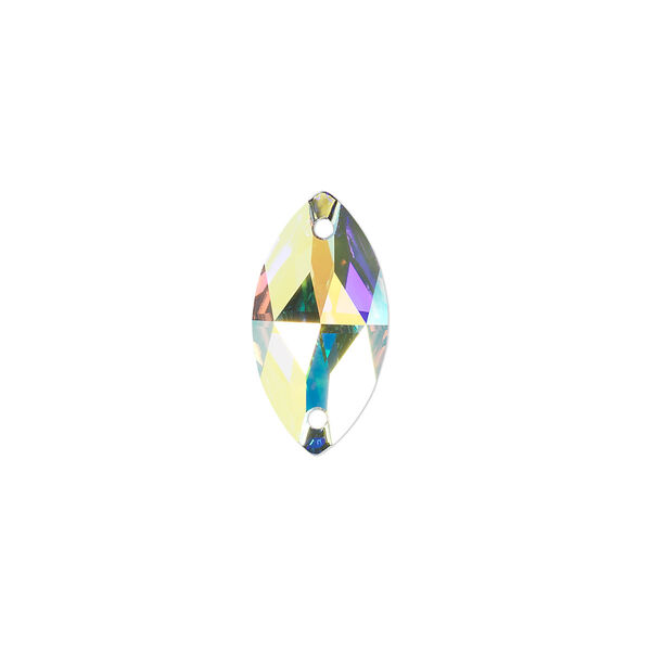 Sew-on 36pk crystal AB foil back, Swarovski® 18x9mm navette 3223 image number 0