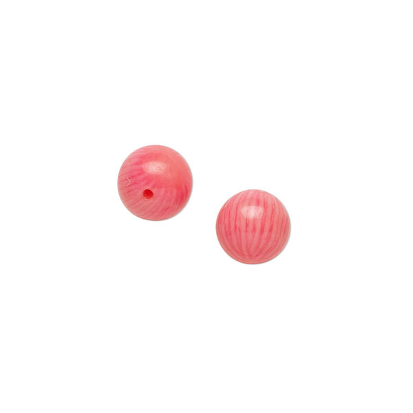 Bead, bamboo coral (dyed), dark pink, 7.5-8.5mm half-drilled round, B grade, Mohs hardness 3-1/2 to 4. Sold per pkg of 2. image number 0