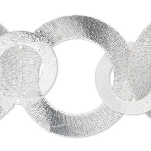 Component, silver-plated copper, 35mm and 22mm brushed flat round, 7-1/2 inches. Sold individually.