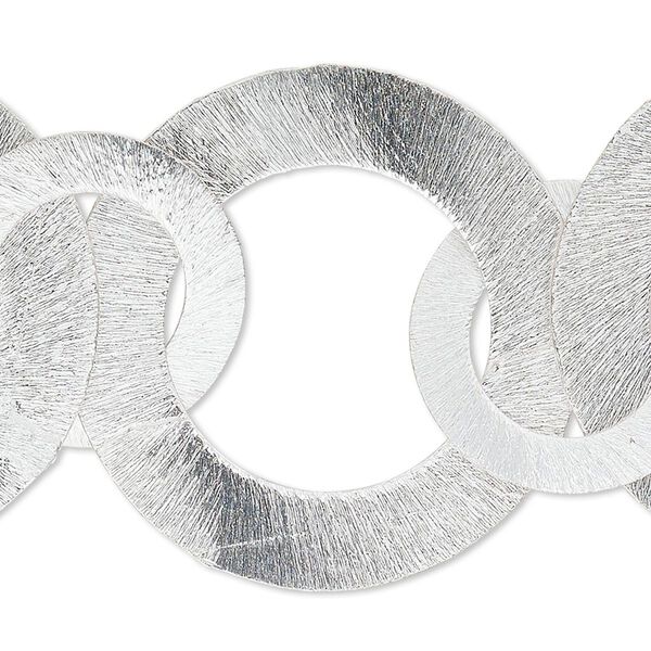 Component, silver-plated copper, 35mm and 22mm brushed flat round, 7-1/2 inches. Sold individually. image number 0