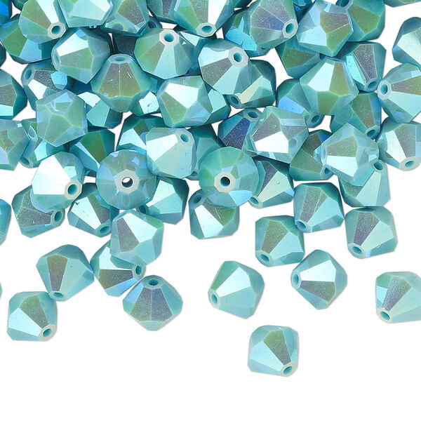 Bead 24pk turquoise AB 2X, Preciosa Czech crystal 6mm bicone image number 0