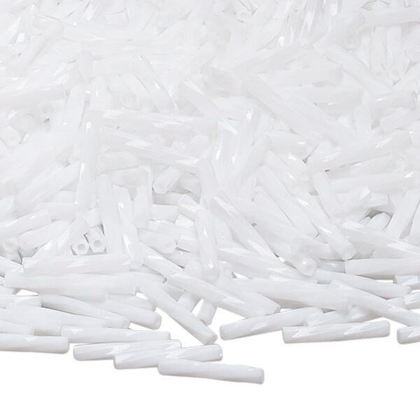 Bead, Miyuki, bugle bead, glass, pkg/50 g, 12x2mm center-drilled twisted, opaque white, (TW-402). image number 0