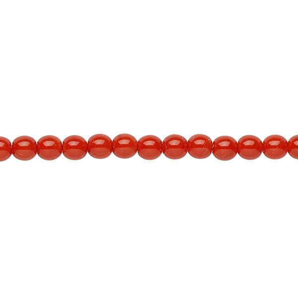 Bead, Czech dipped décor glass druk, opaque red-orange, 4mm round. Sold per 15-1/2" to 16" strand. image number 0