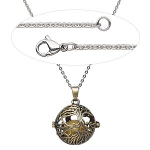 Necklace, Everyday Jewelry™, antique brass-finished brass drop and stainless steel chain, 24 inches. Sold individually.