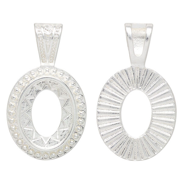 Pendant "pewter" zinc-based alloy 2pk 33x19mm glue-in 16x12mm oval setting, silver plate image number 0