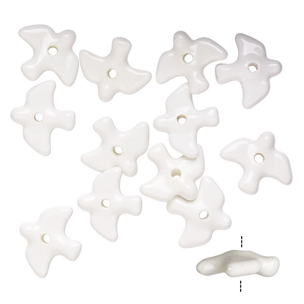 Bead, porcelain, white, 23x20mm dove. Sold per pkg of 12. image number 0