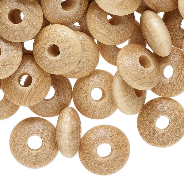 Bead, wood (waxed), natural, 12x5mm-13x6mm saucer. Sold per pkg of 250. image number 0