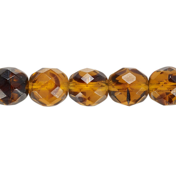 Bead, Czech fire-polished glass, tortoise, 10mm faceted round. Sold per 15-1/2" to 16" strand, approximately 40 beads. image number 0
