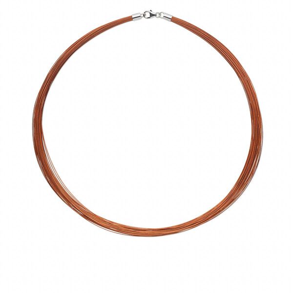 Necklace, nylon-coated stainless steel and imitation rhodium plate sterling silver, pkg/1, 48-50 strand, 15.5 to 16 inches with lobster claw clasp, copper. image number 0