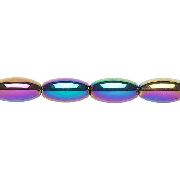 Hemalyke™ 1pkg1, rainbow titanium-coated oval bead 15.5-16 inch 12x6mm image number 0