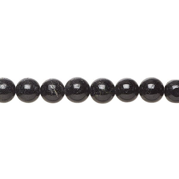 Black tourmaline 1pkg1, hand-cut round bead natural 14 inch 6-7mm image number 0
