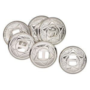 Slide, silver-finished steel, 39mm textured round, (2) 10x5mm rectangle holes. Sold per pkg of 10.