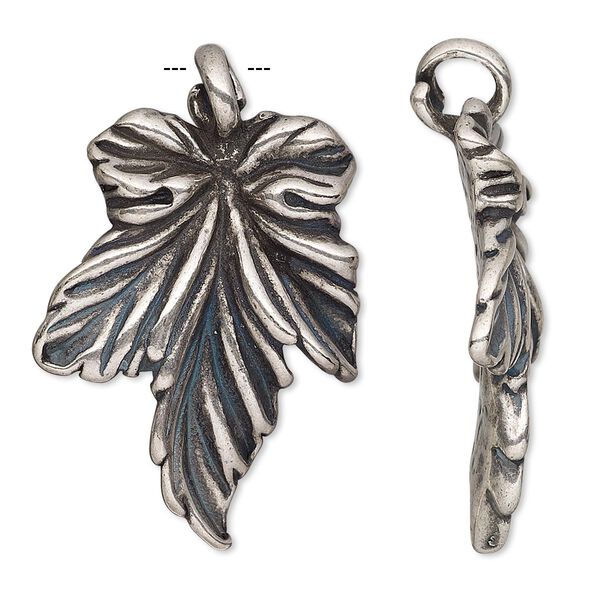 Pendant, antiqued silver-plated pewter (tin-based alloy), 37.5x24.5mm single-sided leaf. Sold individually. image number 0