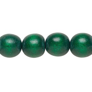 Bead, Taiwanese cheesewood (dyed / waxed), dark green, 11-12mm round. Sold per pkg of (2) 15-1/2" to 16" strands.