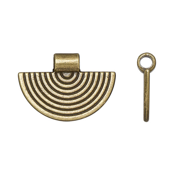Pendant, slide, antique brass-finished "pewter", 25x17.5mm double-sided fan with line design, 3mm inside diameter. Sold per pkg of 10. image number 0