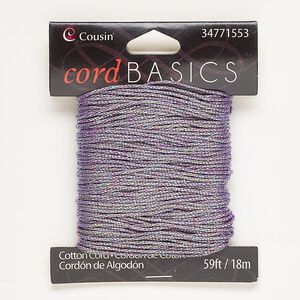 Cord, cotton, iridescent purple, 1mm braided round. Sold per pkg of 59 feet.
